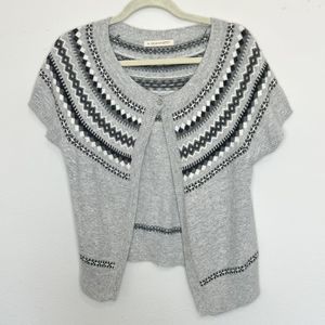 A Giannetti Grey Fair Isle Shoulder One Button Short Sleeve Cardigan Shrug